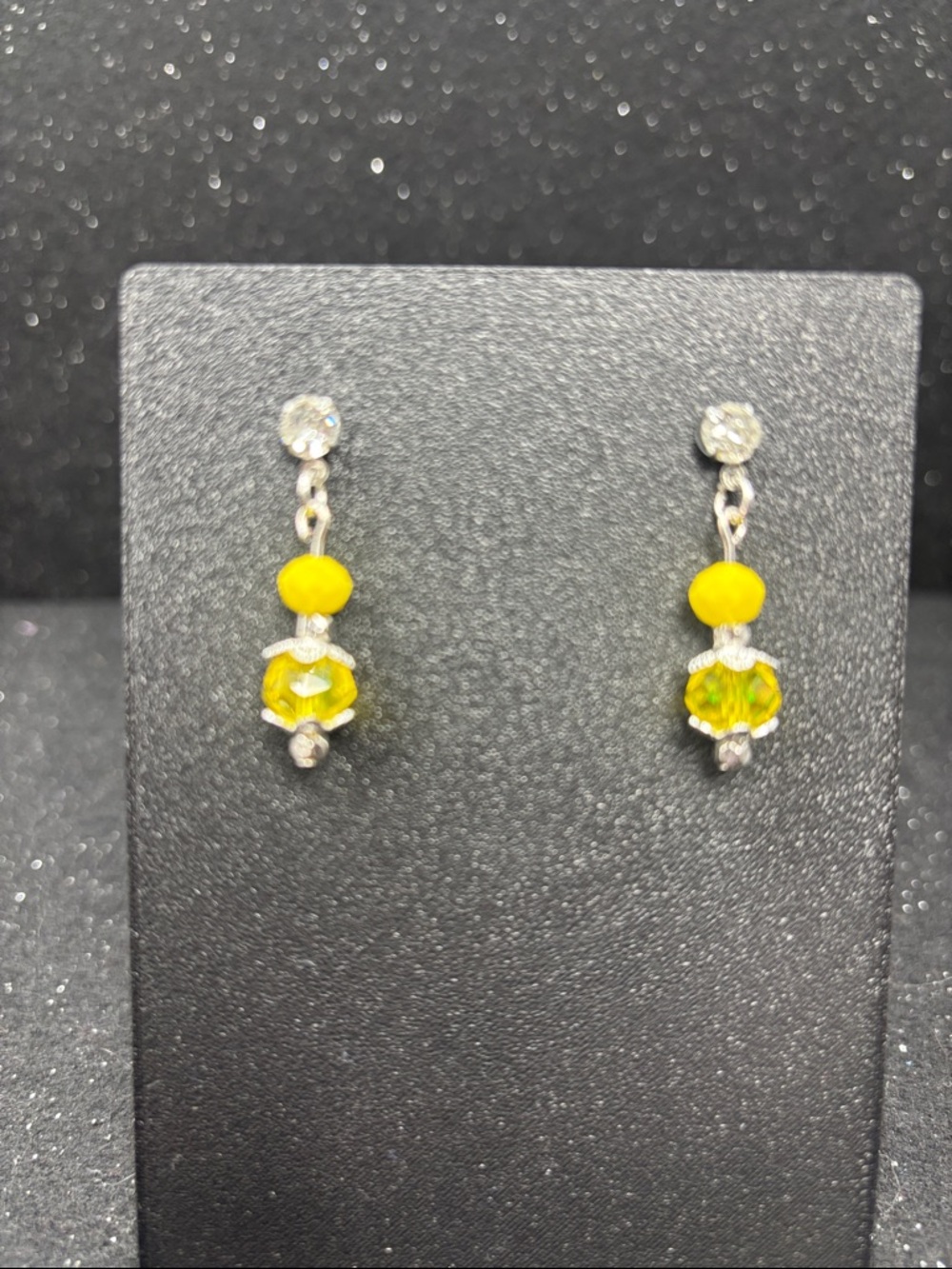 Silver Tone Yellow Crystal Beaded Dangle Earrings - Picture 2 of 4